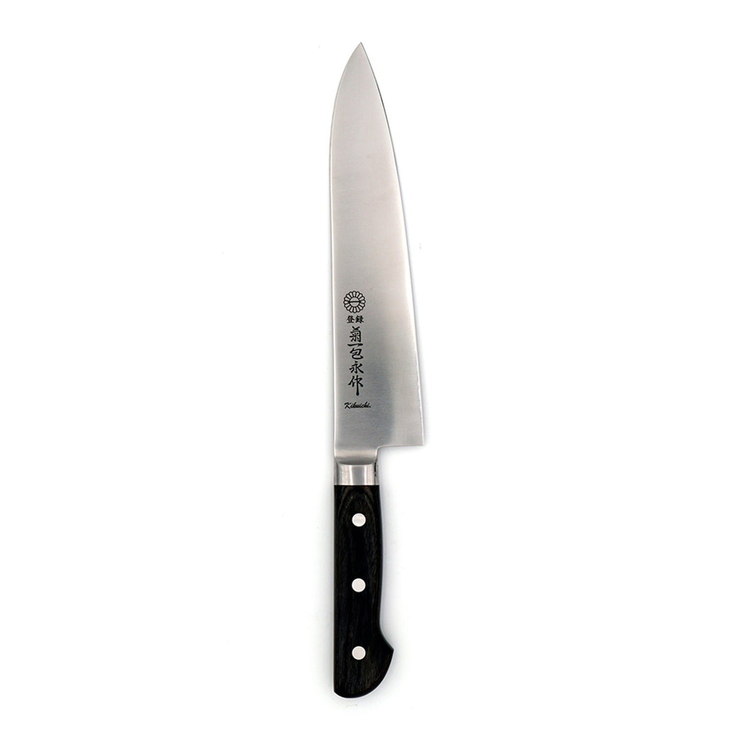 The Kikuichi GM Series Molybdenum Stainless Steel Gyuto knife, a versatile and high-quality knife that offers excellent value at an affordable price. Crafted with molybdenum stainless steel, this knife blade possesses a super fine edge ability and stays remarkably sharp.