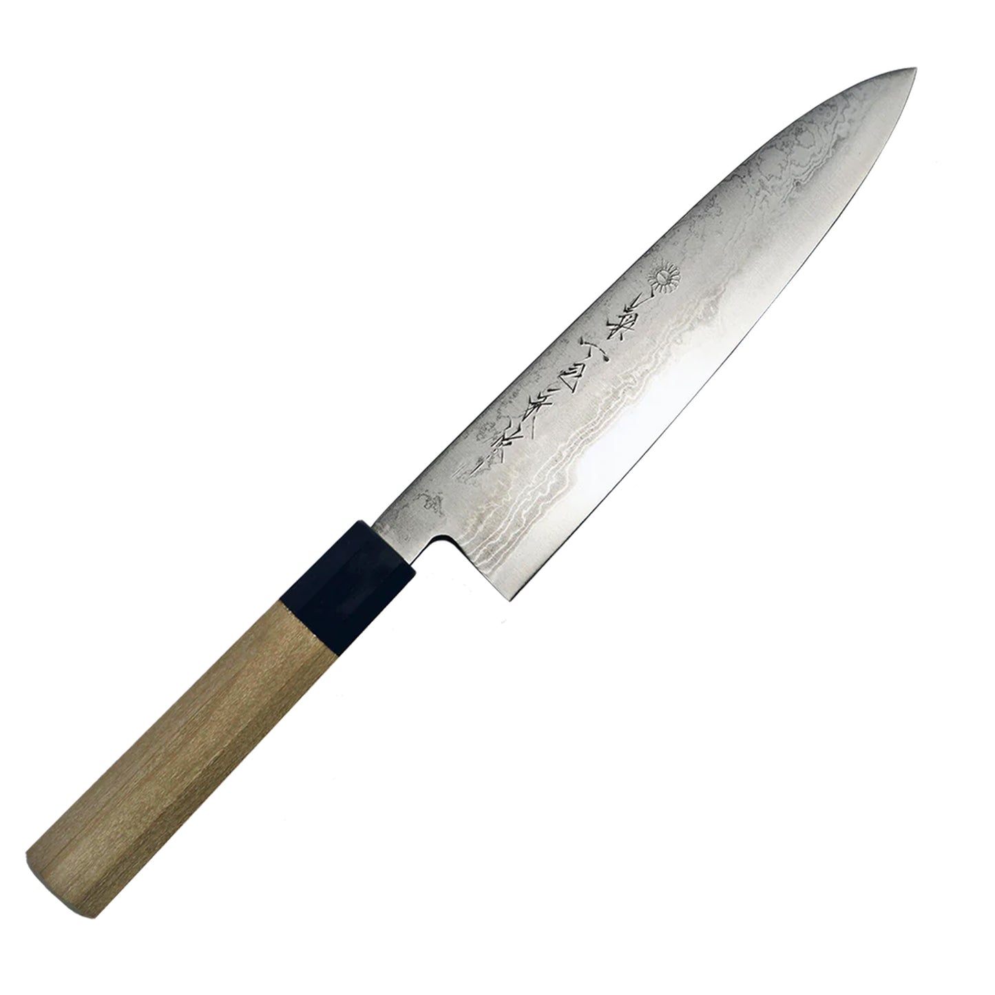 Immerse yourself in a world of unrivaled beauty and unparalleled performance with the extraordinary Kikuichi GKAD Kokaji Blue #2 Damascus Gyuto. Crafted by the esteemed Kokajikai knife makers in Sakai, this knife represents the pinnacle of craftsmanship and culinary excellence.