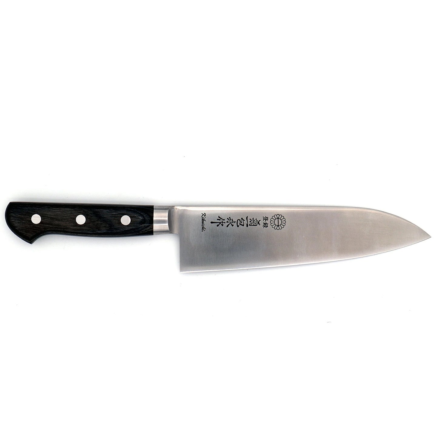 The Kikuichi SEM Series Semi-Stainless Santoku Knife, a versatile and reliable kitchen tool designed to excel at the three essential cutting tasks a Santoku knife is known for: slicing, dicing, and mincing.
