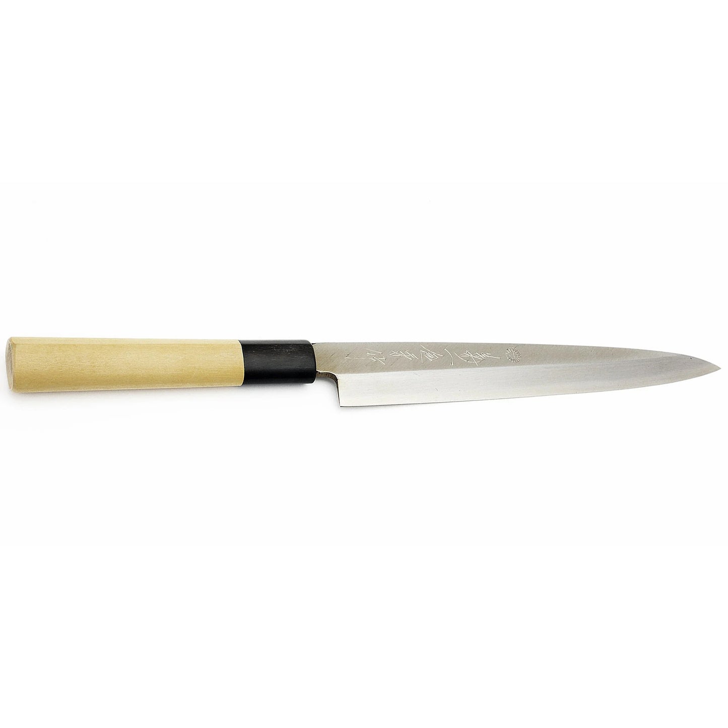 The WH Series Elite Warikomi Gold Ho-wood Yanagi, a remarkable knife designed to meet the needs of aspiring chefs and cooking enthusiasts who value traditional single bevel blades. Crafted by Kikuichi, a renowned brand known for its commitment to quality and craftsmanship, this knife combines affordability with exceptional performance.