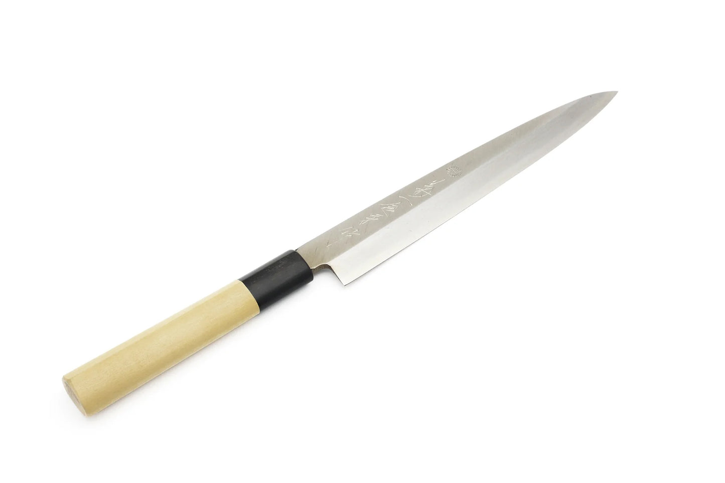 The WH Series Elite Warikomi Gold Ho-wood Yanagi, a remarkable knife designed to meet the needs of aspiring chefs and cooking enthusiasts who value traditional single bevel blades. Crafted by Kikuichi, a renowned brand known for its commitment to quality and craftsmanship, this knife combines affordability with exceptional performance.