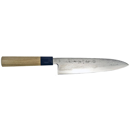 Immerse yourself in a world of unrivaled beauty and unparalleled performance with the extraordinary Kikuichi GKAD Kokaji Blue #2 Damascus Gyuto. Crafted by the esteemed Kokajikai knife makers in Sakai, this knife represents the pinnacle of craftsmanship and culinary excellence.