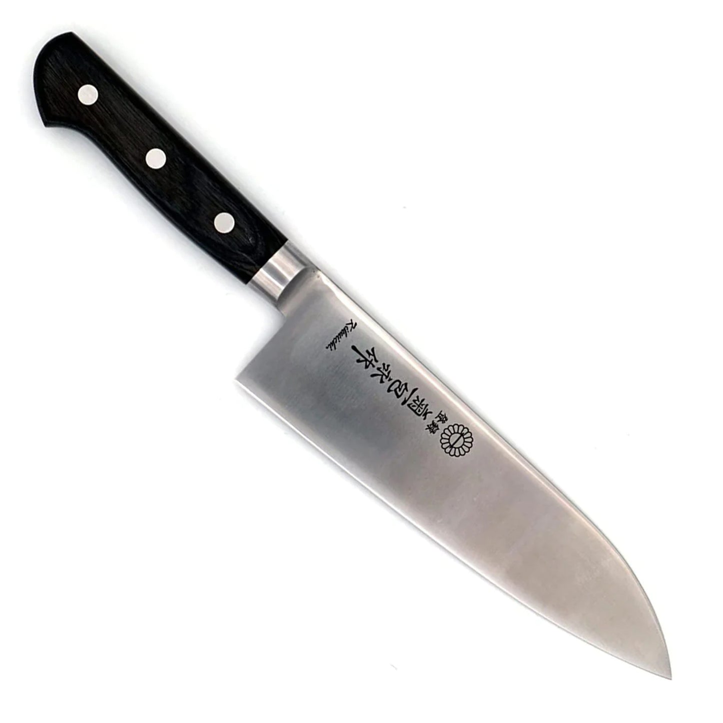 The Kikuichi SEM Series Semi-Stainless Santoku Knife, a versatile and reliable kitchen tool designed to excel at the three essential cutting tasks a Santoku knife is known for: slicing, dicing, and mincing.